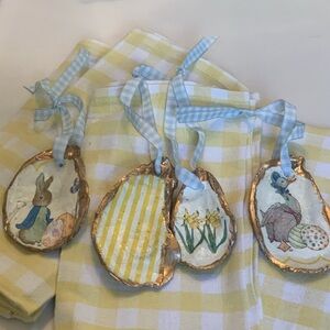 Easter Egg Ornaments with Blue Ribbon,also used as napkin rings with 4 napkins
